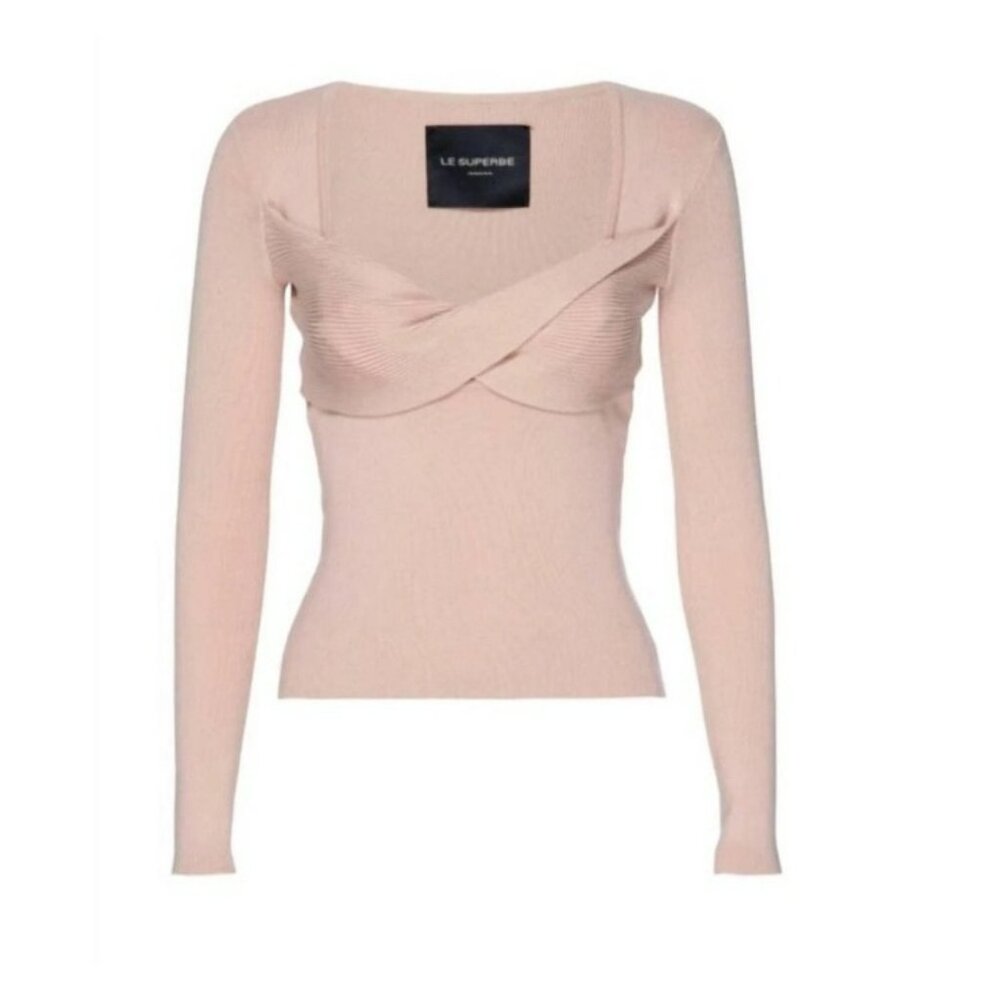 Revolve Le SuperbeTwisted Sister Womens Ribbed Knit Long-Sleeve Top Blush Pink M